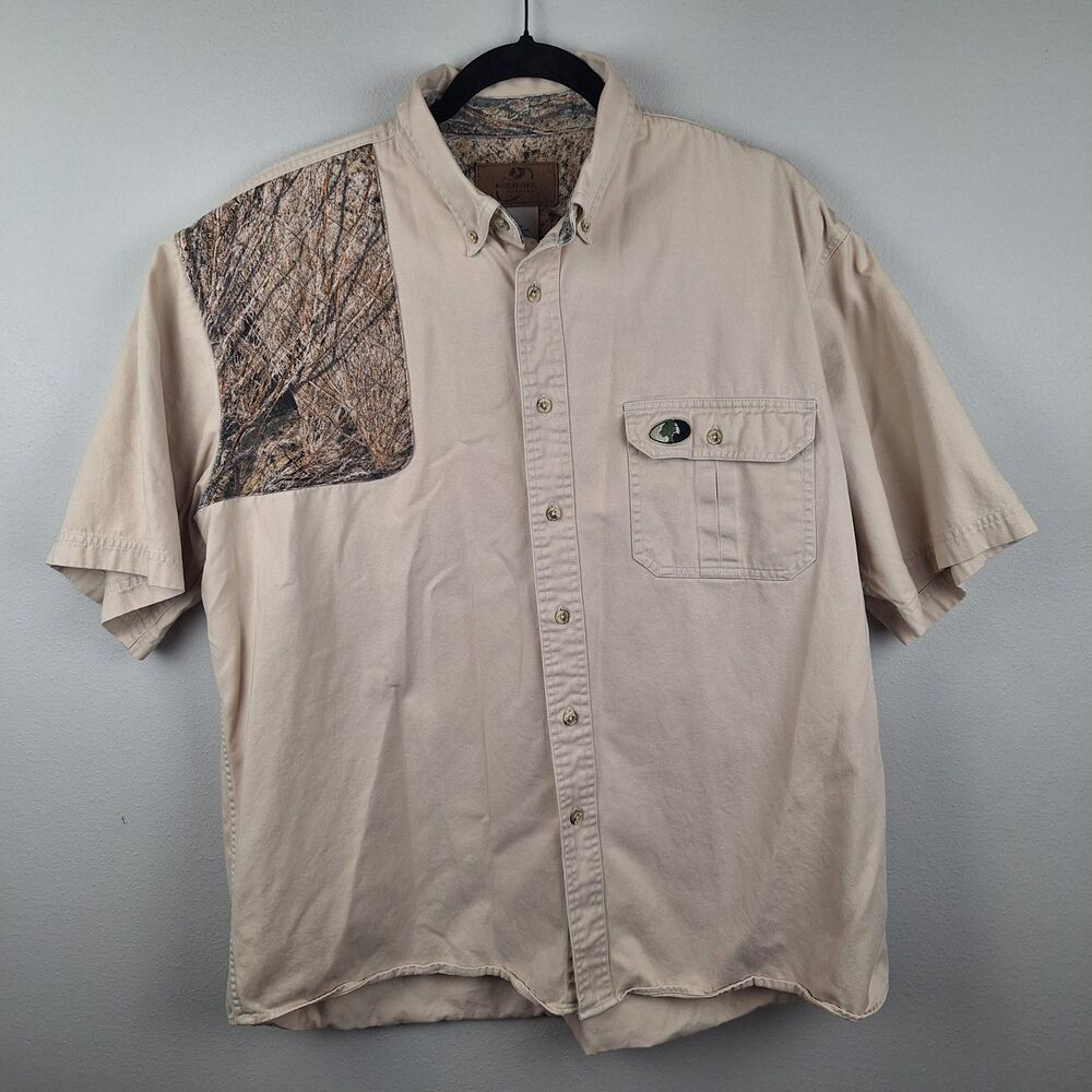 Mossy Oak Shirt Mens Xl Apparel 100% Cotton Shooter Short Sleeve Size XL Tan